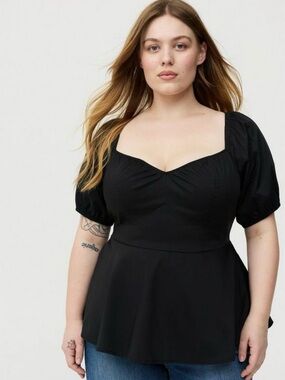 Black Puff-Sleeve Peplum Top